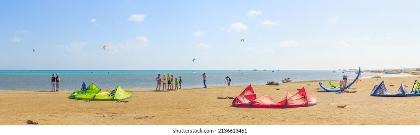 HAMATA, EGYPT - DECEMBER, 09,2015: People Engaged In Kite Surfing In The Kite Village At The Red Sea