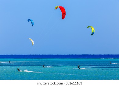 HAMATA, EGYPT - DECEMBER, 09,2015: People Engaged In Kite Surfing In The Kite Village At The Red Sea Near Hamata Marine.