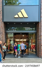 Hamburg, Germany - 03 September 2022: Entrance Of A Adidas Sports Clothing Shop.