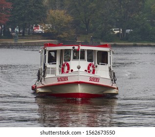 Hamburg, Germany - 8. November 2019: Alsterboat driving near Jungfernstieg
