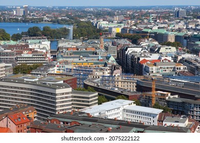 Hamburg, Germany - City Aerial View With Alster Lake.