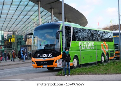 Hamburg, Germany - Dec 21, 2019: Flixbus, German Owned Transportation Company, Which Offers Low Cost Bus Travel To Many Destinations, And Owned By FlixMobility GmbH