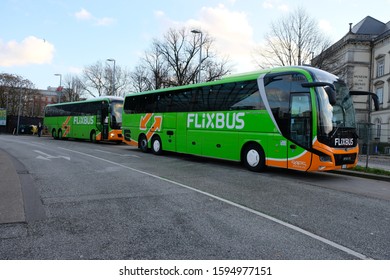 Hamburg, Germany - Dec 21, 2019: Flixbus, German Owned Transportation Company, Which Offers Low Cost Bus Travel To Many Destinations, And Owned By FlixMobility GmbH