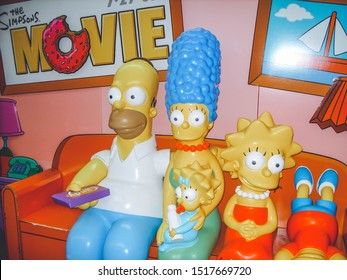 Hamburg, Germany - December 1, 2018: The Simpsons figures in a shop; The Simpsons is an American animated sitcom created by Matt Groening for the Fox Broadcasting Company
