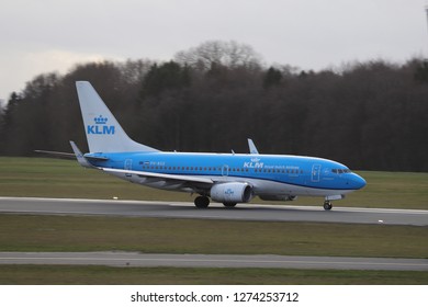 Hamburg, Germany - December 30, 2018: 
Boing 737-7K2 on the Runway of Airport Hamburg in germany - PH-BGE, KLM Boing 737-7K2