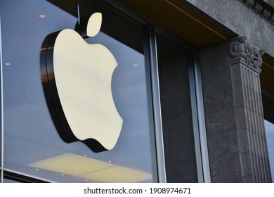 Hamburg, Germany - February 23, 2019: Apple store in Hamburg, Germany - Apple is an American multinational technology company headquartered in Cupertino, California