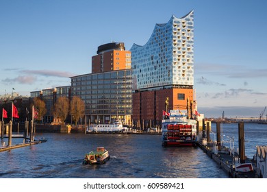 HAMBURG, GERMANY - JANUARY 15, 2017 - Hafencity is situated on a former port site in Hamburg. It is appreciated for its waterways and its promenades. The palace of Elbphilharmonie.