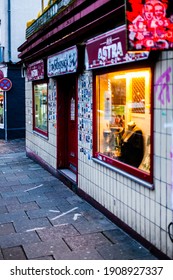 Hamburg, Germany - January 23, 2021 Famous Dive Bar Silbersack Closed On An Usually Crowded Saturday Night During Corona Lockdown