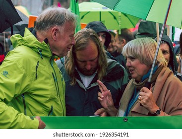 Hamburg, Germany - July 2 2017: Anton Hofreiter, Claudia Roth, Juergen Trittin Before Anti G20 And Climate Change Demonstration