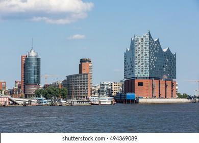 HAMBURG, GERMANY - JUNE 6, 2016: The Elbphilharmonie building in the port of Hamburg on June 6, 2016. It is Germanys largest port and is named the countrys Gateway to the World.