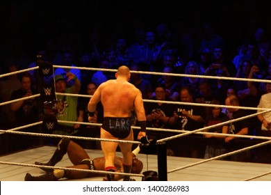 Hamburg, Germany - May 16th 2019: Lars Sullivan Appears After A Match And Attacks Matt Hardy