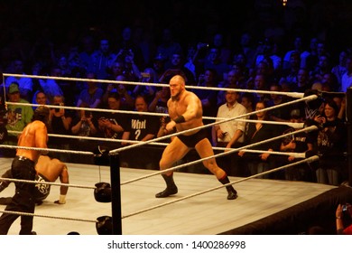 Hamburg, Germany - May 16th 2019: Lars Sullivan Appears After A Match And Attacks Matt Hardy