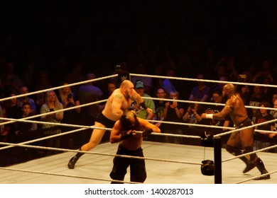 Hamburg, Germany - May 16th 2019: Lars Sullivan Appears After A Match And Attacks Matt Hardy