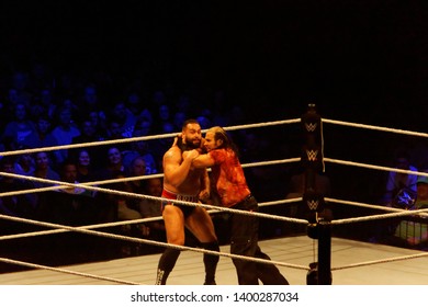 Hamburg, Germany - May 16th 2019:  Tag Team Match Between Shinsuke Nakamura & Rusev Vs. Apollo Crews & Matt Hardy