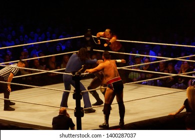 Hamburg, Germany - May 16th 2019:  Tag Team Match Between Shinsuke Nakamura & Rusev Vs. Apollo Crews & Matt Hardy