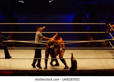 Hamburg, Germany - May 16th 2019:  Tag Team Match Between Shinsuke Nakamura & Rusev Vs. Apollo Crews & Matt Hardy