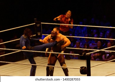 Hamburg, Germany - May 16th 2019:  Tag Team Match Between Shinsuke Nakamura & Rusev Vs. Apollo Crews & Matt Hardy