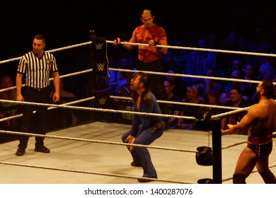 Hamburg, Germany - May 16th 2019:  Tag Team Match Between Shinsuke Nakamura & Rusev Vs. Apollo Crews & Matt Hardy