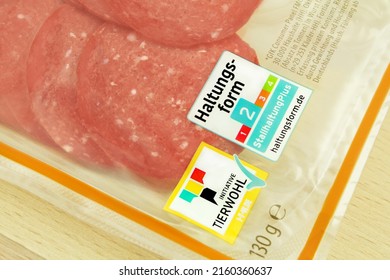 Hamburg, Germany -  May 22  2022: German Salami With Method Of Rearing And Animal Welfare Label