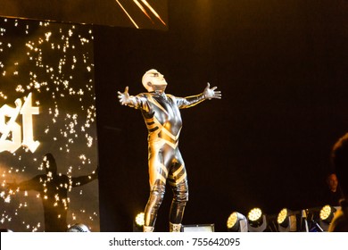 Hamburg, Germany - November 10, 2017: The Tag Team Match Of Titus O'Neil And Apollo Crews Vs. Curt Hawkins And Goldust During WWE Live Tour 2017