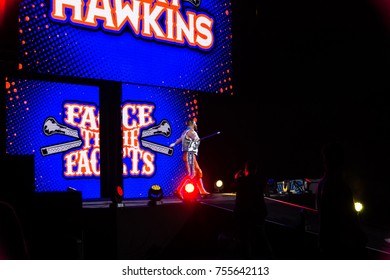 Hamburg, Germany - November 10, 2017: The Tag Team Match Of Titus O'Neil And Apollo Crews Vs. Curt Hawkins And Goldust During WWE Live Tour 2017