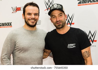 Hamburg, Germany - November 10, 2017: The TV Host and Chief Steffen Henssler with TV Host and Extrem-Mountan Biker Niels-Pete Jensen on the Red Carpet Event during WWE Live Tour 2017