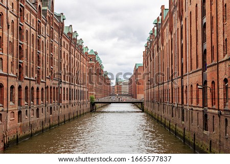 Image, Stock Photo Port of Hamburg at sunset