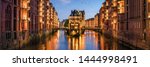 Hamburg Speicherstadt panorama at night