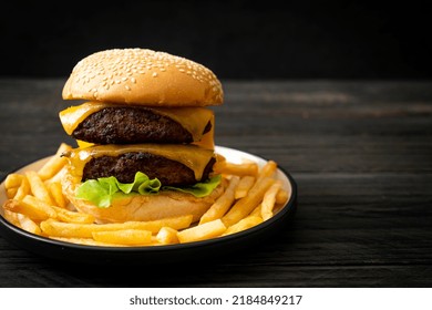 Hamburger Beef Burgers Cheese French Fries Stock Photo 2184849217 ...