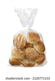 Hamburger Bun In Plastic Bag Isolated On White With Clipping Path