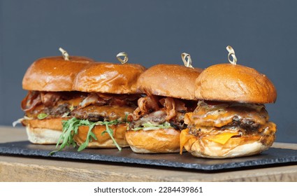 Hamburger, cheeseburger, chili burger, burger menu served at Karlin food truck festival in Prague - Powered by Shutterstock