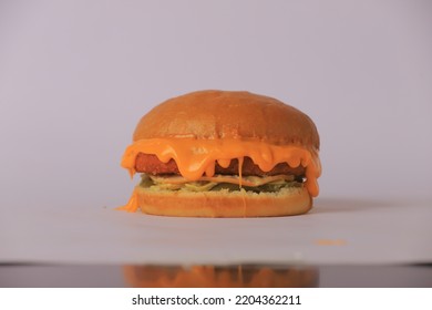 Hamburger Is A Distinctive And Quick Meal, Clear And Empty, With Side
