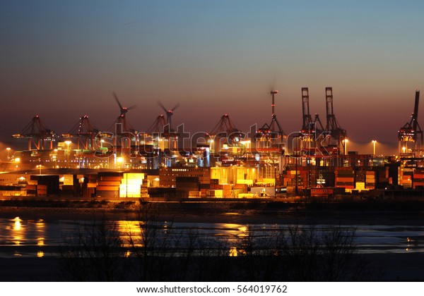 Hamburger Hafen Hamburg Harbor Container Night Stock Photo Edit Now