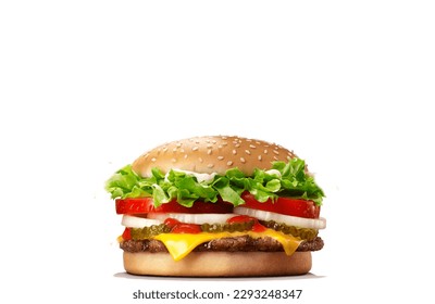 Hamburger On A White Background. Cheeseburger On A White Background. Copy Space. - Shutterstock ID 2293248347