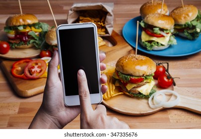 Hamburgers With Moblie Phone