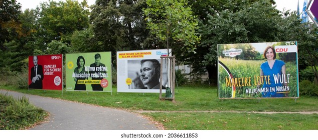 Hameln, NRW, Germany, 09 04 2021, Election Posters For The Federal Election 2021, Liberals, CDU, Green Party And SPD