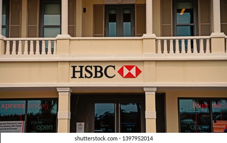 Hamilton, Bermuda - March, 20, 2016: HSBC Bank Building. Office Entrance Into HSBC Bank. HSBC Bank Business And Finance. Architecture And Structure Of HSBC Bank