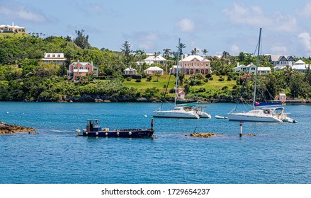 HAMILTON, BERMUDA - MAY 12, 2020: Black Fishing Boat In Bermuda