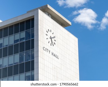 Hamilton, Canada, August 5, 2020; The Clock Tower Of Hamilton City Hall