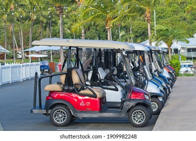 Hamilton Island, Qld, Australia - October 14, 2020: Hamilton Island Is A Car-free Island. One Way To Get Around Is To Hire A Golf Buggy.