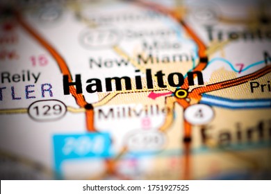 Hamilton. Ohio. USA On A Geography Map