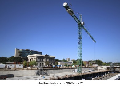 HAMILTON, ONTARIO - JULY 20, 2015: The Building Of The West Harbour GO Station. Hamilton Is The Centre Of A Densely Populated And Industrialized Region At The West End Of Lake Ontario 