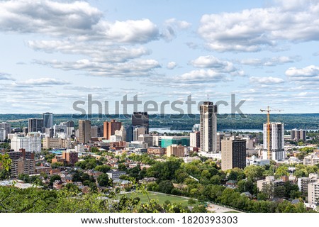 Hamilton skyline view in a beautiful cloudy day 