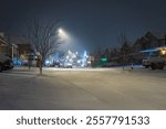 Hamilton street at night, during a Snow squall in early December, Ontario, Canada.