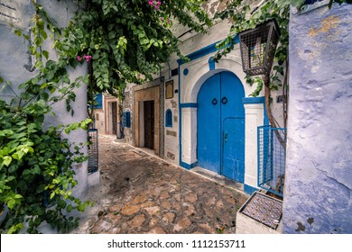 Hammamet Medina Streets With Blue Walls. Tunis, North Africa.