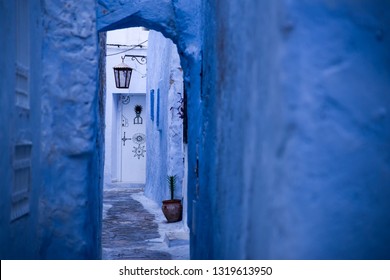 Hammamet Medina Streets With Blue Walls. Tunis, North Africa.