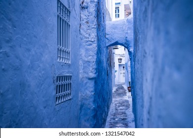 Hammamet Medina Streets With Blue Walls. Tunis, North Africa.