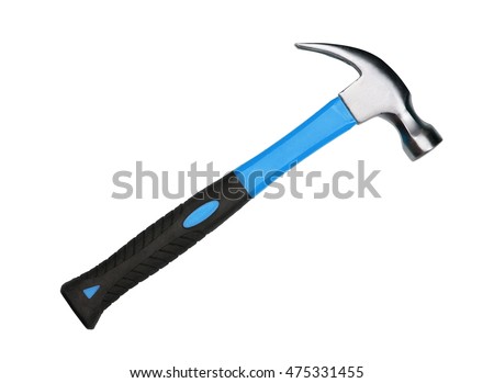 Hammer with blue and black handle isolated on white