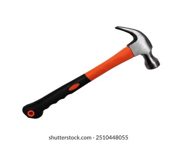 hammer with fiberglass handle isolated on white background , hammer is a hand tool to hit nails into a piece of wood or a wall