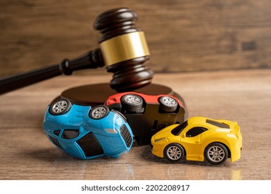 Hammer Gavel Judge With Car Vehicle Accident, Insurance Coverage Claim Lawsuit Court Case.